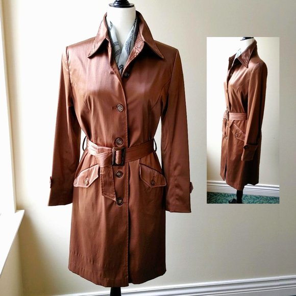 FORNARI Trench Coat Brown Mid-length Single-breasted Collar Pockets Lined Size 7 - Picture 1 of 15